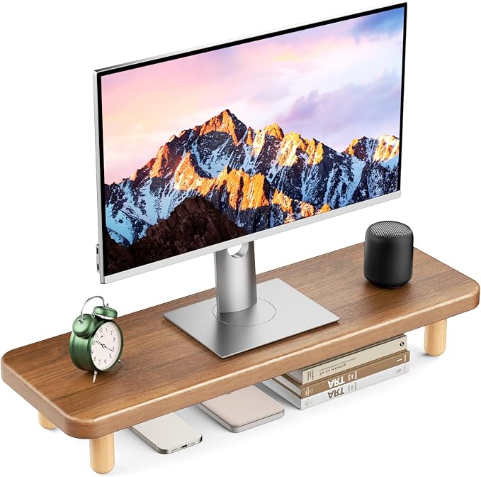 Monitor Stand Riser, 24 Inch Wood Desk Organizer with Monitor Stand & Storage Computer Monitor and Laptop Riser Multifunctional Laptop Stand Desk Organizer for Office Home Screen/Laptop/PC (Walnut)