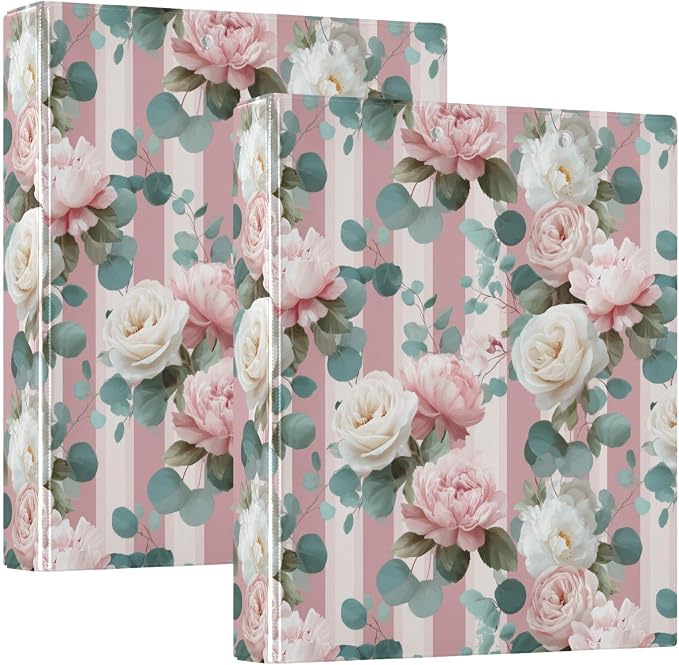 Rose Flower Printed 3-Ring Binder for School Office, 1.5 Inch Round Ring Binder for Home Recipe Budget Aesthetic Binder with Pocket Metal Non-Slip Clip Holds 200 Sheets of Paper
