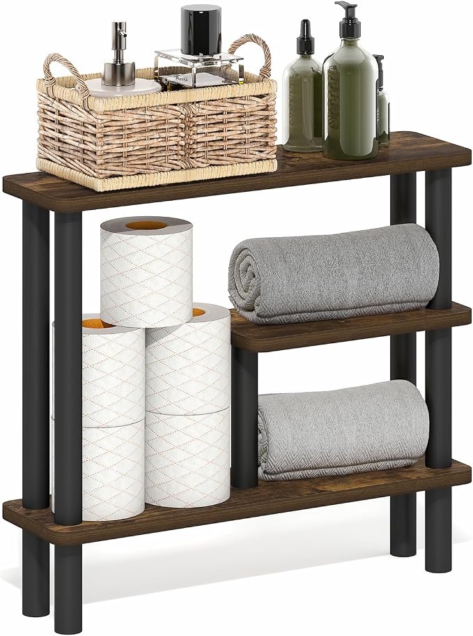 Furinno Turn-N-Tube Bathroom Storage Shelf, 3-Tier Toolless Narrow Storage Rack, 5.7" Wide Space Saving Shelf, for Bathroom, Living Room, Entryway, Amber Pine