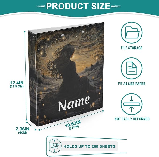 Custom 3 Ring Binder Goddess Starry Sky 1.5" Round Ring Binders Personalized Name View Binder with 200 Sheet for Women Men Office Kids School Supplies, 1 Pack