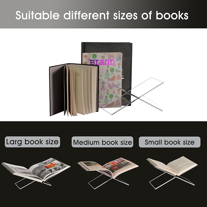 Large Clear Acrylic Book Stand - Perfect for Displaying Open Books on Your Coffee Table - Ideal for Bibles, Cook Books, Guest Book, Magazines, Each with a Lucite Paperweight (Clear)