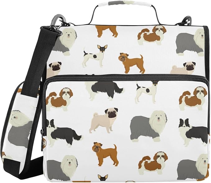 Dogs Zipper Binder with Shoulder Strap Bag 3 Ring Binder Organizer Large Capacity Multiple Compartments for School Office