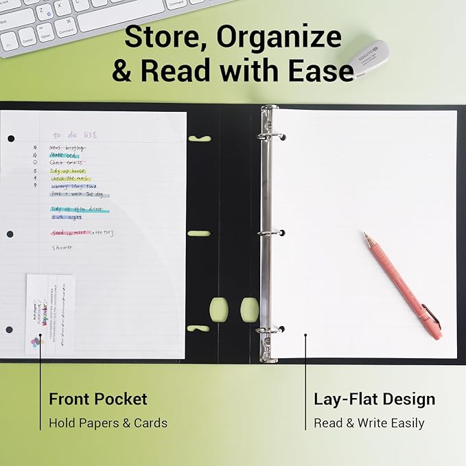 MUKAWA 1 Inch 3 Ring Binder, D-Ring Binder Holds 250 Sheets, PP Cover with Writable Spine Label, Lay-Flat Design, Letter Size 8.5x11, Lightweight for School, Office & Home Organization, 1 Pack, Black