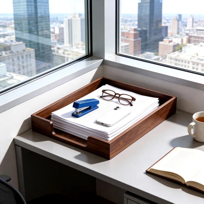 Bamber Wood Letter Tray Wooden Desk Organizer Paper Document File Tray for Office Supplies Collection Folders Notebooks, Black Walnut
