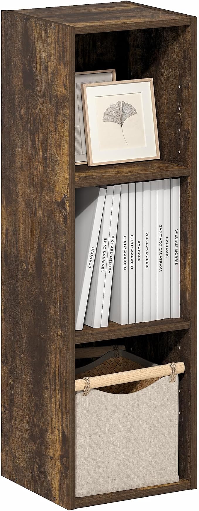 Furinno Fulda Book Shelf, 3-Tier Narrow Bookshelf, Bookcase with 10-in Width Storage Shelf, 9.3 x 9.8 x 31.5, for Living Room, Bedroom, Home Office, Amber Pine