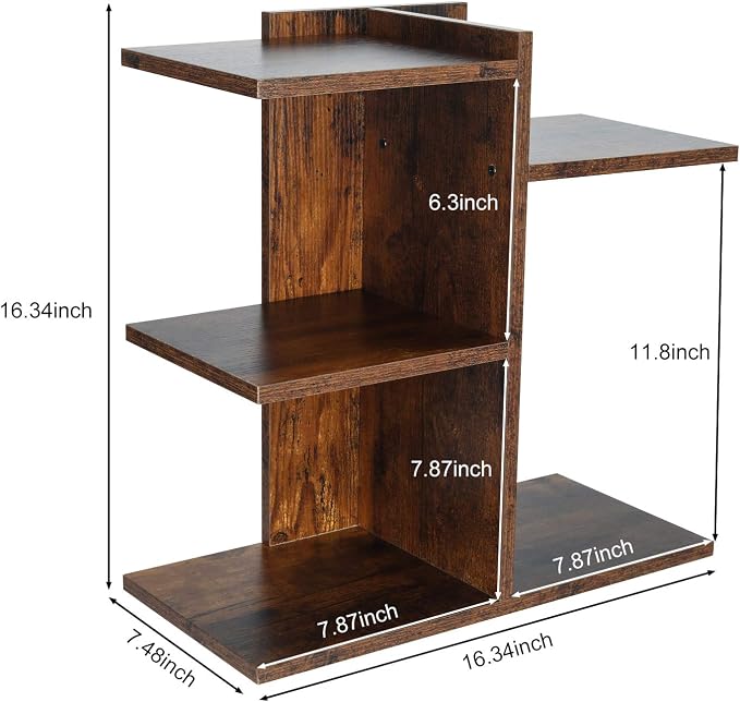 Wood Desktop Shelf Small Bookshelf Desk Supplies Organizers and Accessories Storage Display Rack Office Decor for Women, Antique Brown