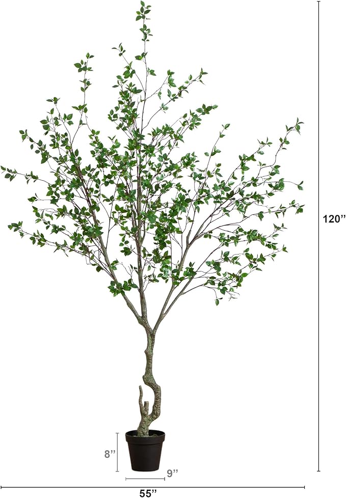Nearly Natural 10 ft Artificial Minimalist Citrus Tree Bendable Floor Plant | Realistic 120in Sparse Foliage, Weighted Nursery Planter Included, Perfect for High-Ceiling Living Rooms and Home Offices