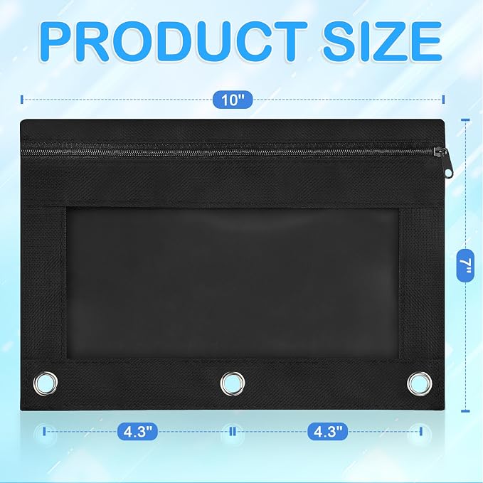 72 PCS 3 Ring Pencil Pouches Bulk in in Black, School Classroom Supplies | Pencil Pouch for 3 Ring Binder, Zipper Pencil Pouches with Clear Window for Classroom Office School Supplies