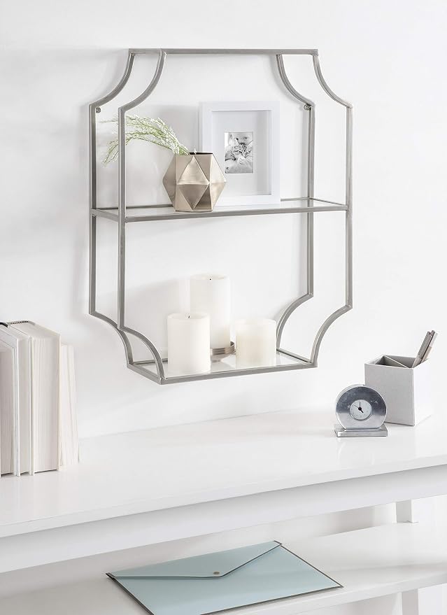 Kate and Laurel Ciel Glam Geometric Wall Shelf, 18 x 24, Silver, Decorative Shelves for Storage and Display