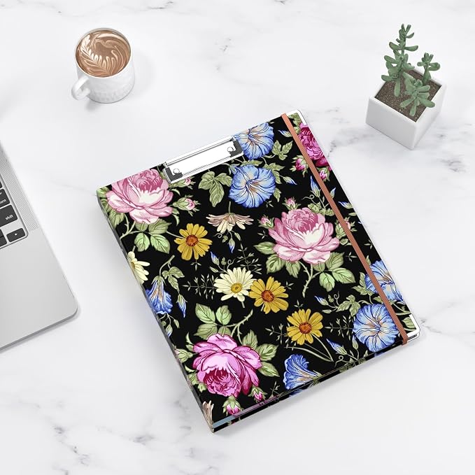 3 Ring Binder, 1 Inches Round Ring Binder with Clipboard, Dividers Tabs, PVC Zipper Bag Sleeves & to Do List Planners for Women, Men, School, Office Supplies, Flowers