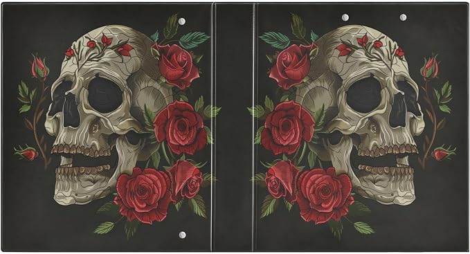 3 Ring Binder Gothic Skull Flowers 1.5 Inch Three Ring Binder | Cute Binder with 3 Storage Pockets for Women School Office Supplies