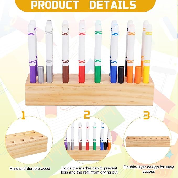 Cinnvoice Wooden Marker Stand Marker Pen Holder Storage Organizer for Classroom Display Stand Paint Brush Holder for Organization Storage Supplies (Single Layer)