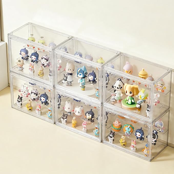 Acrylic Display Case for Collectibles 3 Tier,Small Clear Display Box 2pack | 2 Movable Dividers，Clear Showcase for Mini Figures，Easy Assembly, Magnetic Door, Stackable Design, Dustproof Durable Material
