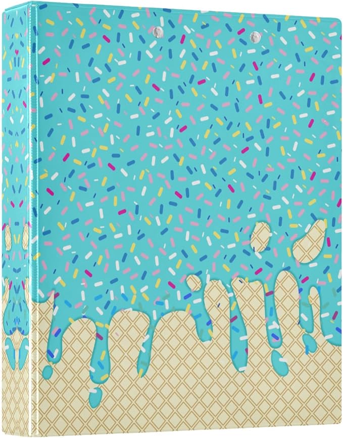 3 Ring Binder Teal Blue Ice Cream Print 1.5" Round Ring Binders View Binder with 200 Sheet for Kids School Supplies Women Men Office, 1 Pack