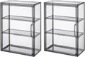 Clear Acrylic Display Case 3 Tier Display Shelf Storage Boxes Cabinet Organizer with Magnetic Door for Figures Toys (2 Pcs，Gray)