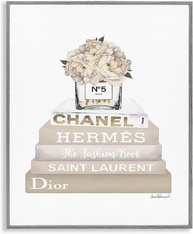 'Beige High Fashion Bookstack'| Framed Giclee Art | Stupell Industries | Gray, 11 x 14 Inches, Easy to Hang and Sturdy, Made in USA, by Amanda Greenwood