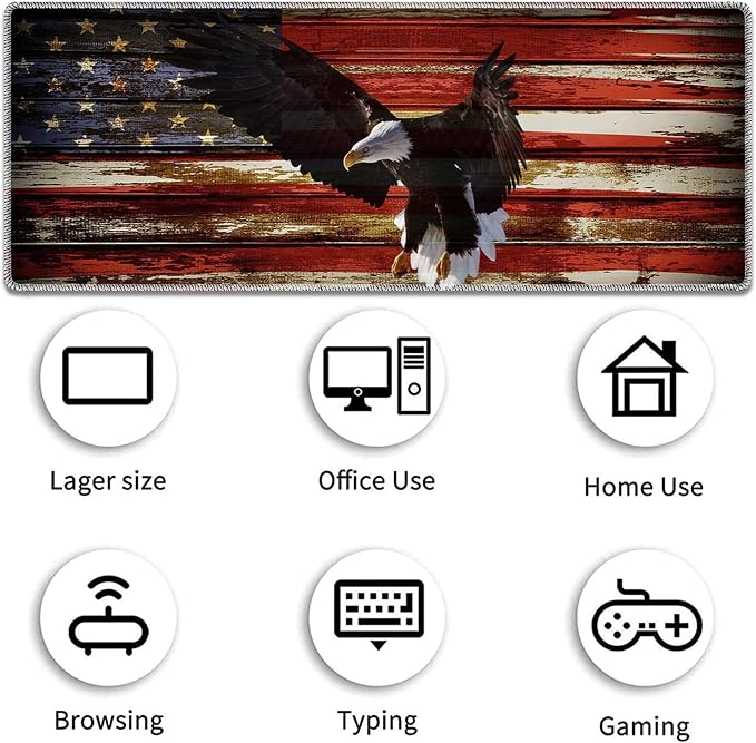 Desk mat Personality Pattern Large Protective Mat, Smooth Surface Soft Mousepad, Waterproof Non-Slip Desk Mat, 31.5x11.8 in Sewn Edge Office/Home Desk Mat, American Flag Art Bald Eagle