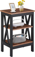 VECELO End Table, Bedside Table, 24" Tall Living Room End Tables, X-Design Reinforced Nightstands, Side Table with 3-Tier Storage Shelves for Small Spaces, Office, Bathroom, Bedroom, Retro Brown