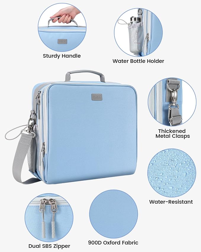 Zipper Binder 3 Inch D-Ring 3 Ring with Water Bottle Holder | Binder with Strap for School/Office, 700 Sheet Capacity-Multiple Pockets, Fit for 13" Tablet/Laptop, Baby Blue