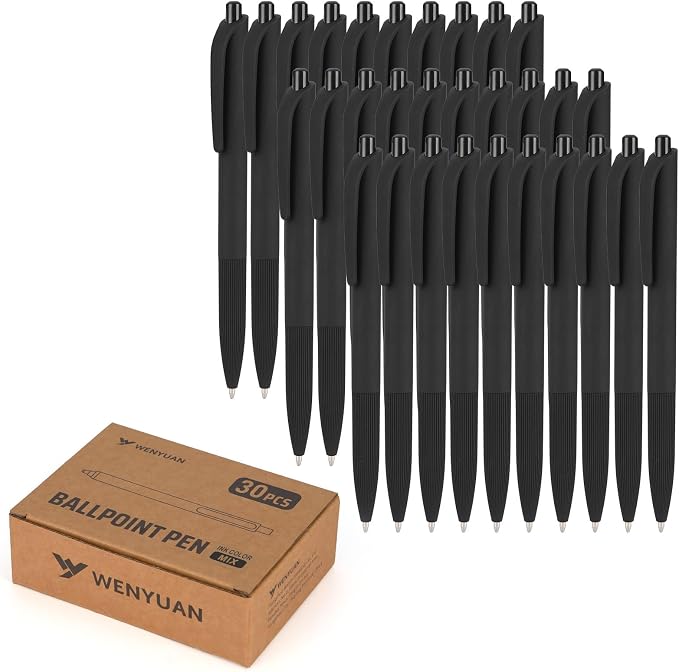 WY WENYUAN 30 Pcs Black Pens Bulk, 1.0mm Bold Point Quick Drying Ballpoint Pens, Retractable Bulk Pens for Smooth Writing