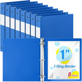 Henoyso 8 Pcs 1 Inch 3 Ring Plastic Binders, Bulk Flexible PP Binders for Classroom & School Supplies, Letter Size 8.5 x 11, Holds 240 Sheets with Interior Pocket (Blue)