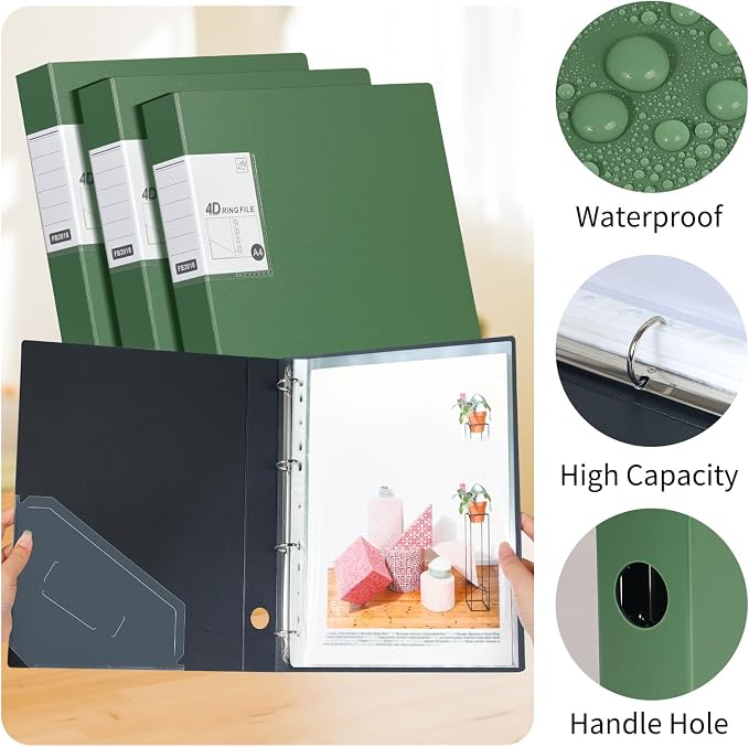 4 Ring Binders 0.8 Inch D Ring,4 Pack D Ring Binder A4 (Green