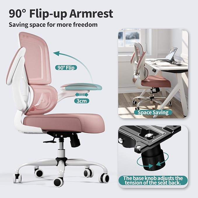 TRALT Office Chair - Ergonomic Desk Chair with Adjustable Lumbar Support, Mesh Computer Chair, Executive Chair for Home Office Comfortable Lumbar Support (1, Pink)
