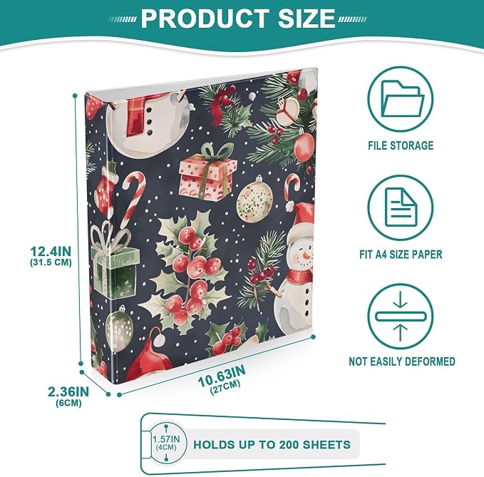 Christmas Snowman Gift 3 Ring Binder with 2 Interior Pockets 1.5 inch Binders 3 Ring Heavy Duty Fit 8.5" x 11" Letter Size for Office School, 2 Pack