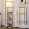Floor Lamp with Shelves, Modern Standing Lamp with Tempered Glass Shelves, Corner Display Shelf Lamp, Tall Lamps with Shelves for Living Room, Bedroom, Office, Whitewashed Oak