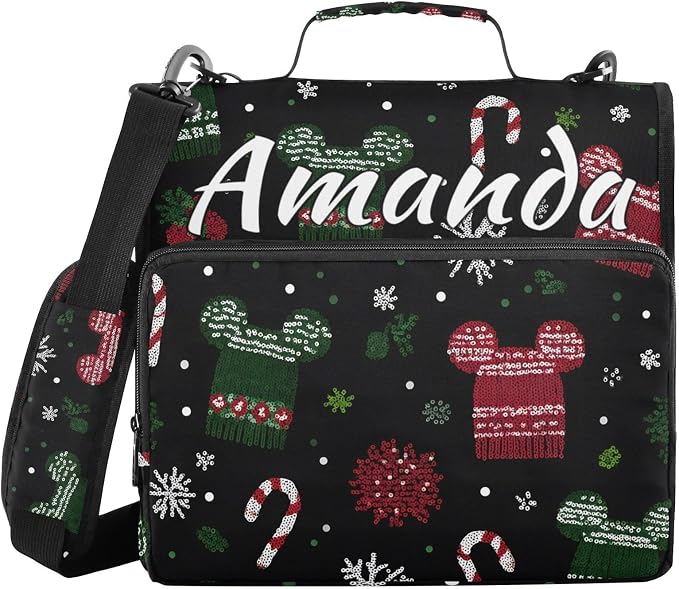 Custom 3 Ring Zipper Binder Mickey Mouse Snowflake Hat Personalized Name 1.5 inch Binders Large Capacity Multi Pockets for School Office Supplies