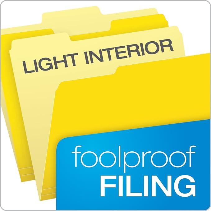 Pendaflex Two-Tone Color File Folders, Letter Size, Yellow, 1/3 Cut, 100 per box (152 1/3 YEL)