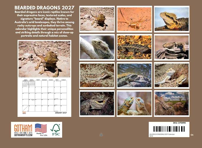 Bearded Dragon Calendar 2027 Monthly Wall Calender 12 Month