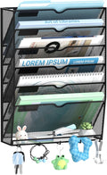 7-Tier Wall File Organizer with 5 Hooks, Wall Mounted Mail Organizer | File Holder Organizer, Metal Mesh Office Wall Organizer for Home, School & Classroom