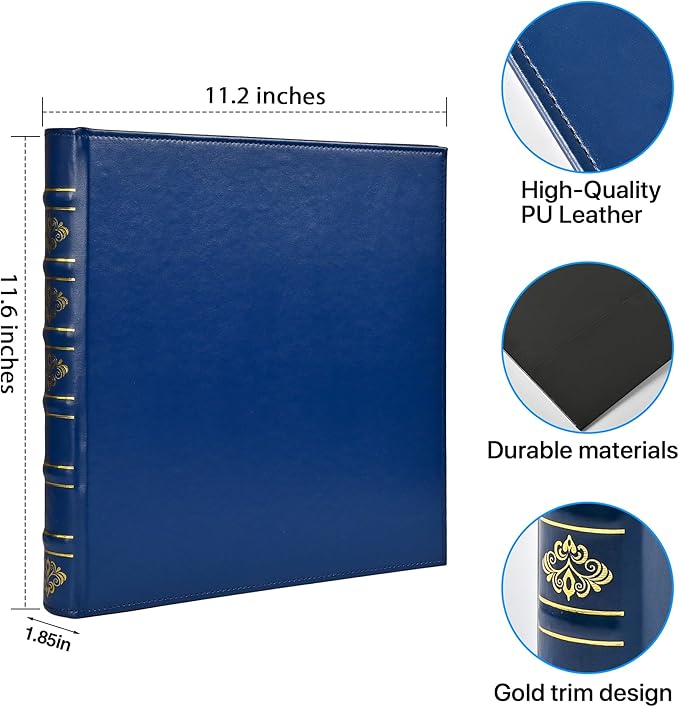 LETVPVOW Vintage Hardback 3 Ring Binder 1 Inch, Professional Leather Binder 3 Ring, Three Ring Binders Fits 8.5" x 11", D Ring Binders for Photo Album, Home, School and Office Supplies- Blue