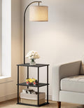 Floor Lamp with Table, Night Stand with Lamp, Narrow Side Table with 3CCT LED Bulb, Small Coffee Table, Modern End Table with Storage Shelves for Living Room Bedroom Home Décor, Black