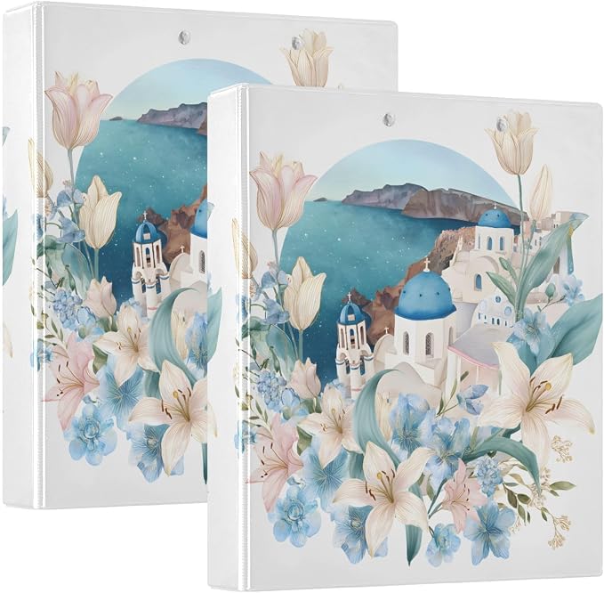 Lily Flower Greece 3 Ring Binder 1.5 Inch 2 Pack with 200 Sheet for Kids School Supplies Women Men Office