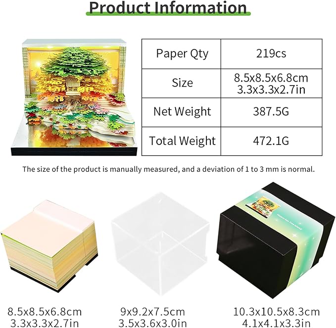 3D Time Piece Calendar, 2027 Desk Calendar With LED Light, 3d Tree Memo Pad Creative Desk Calendar, Christmas Gift for Colleague Friend, Desktop Decoration