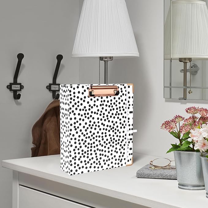 EYROZILL Binder s2 Inch with Divider, 3 Ring Binder 8.5" x 11", Clipboard Binder for Hair Style Client, Legal Case, Law Reference, Artist Portfolio (Polka Dots)