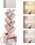 Evermagin 6 Tier Tree Bookshelf with Light, Bookcase, Pink | Narrow Tower Design, Storage Cabinet for Book Organization, Tall Floor Standing Use, Living Room, Bedroom and Home Office