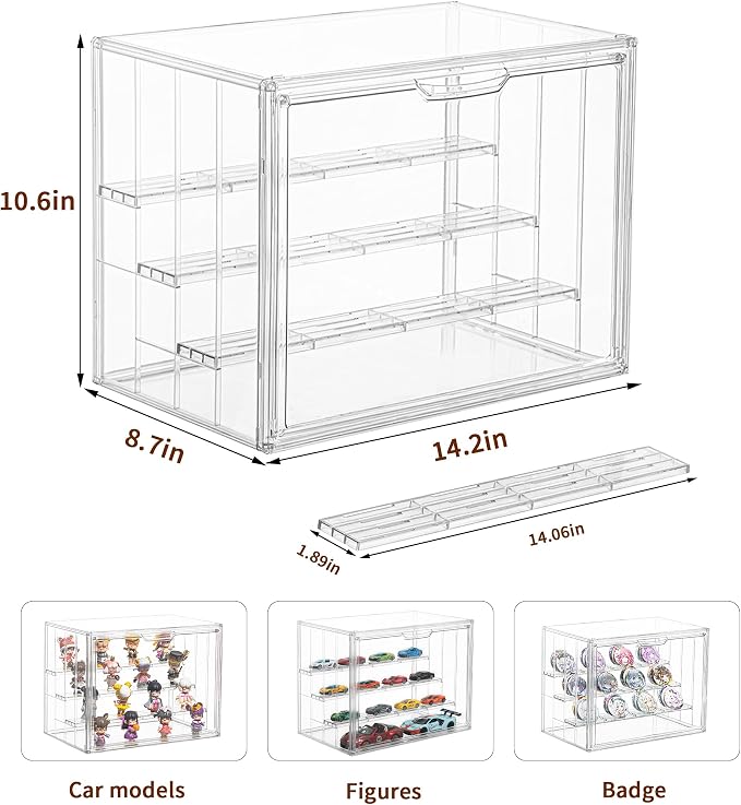 4 Layer Stackable Acrylic Figure Case for Collectibles Display Box,3 Pack | Removable Adjustable Partitions & Magnetic Door,Interlocking Stable Design,Dustproof Cover for Figurine Storage