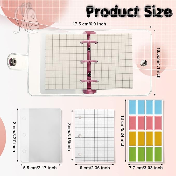 Yahenda 10 Sets Mini Transparent 3 Ring Binder Covers with Inner Papers Storage Bags Label Sticker Clear Soft PVC Loose Leaf Notebook Cover Protector Pockets (Clear)