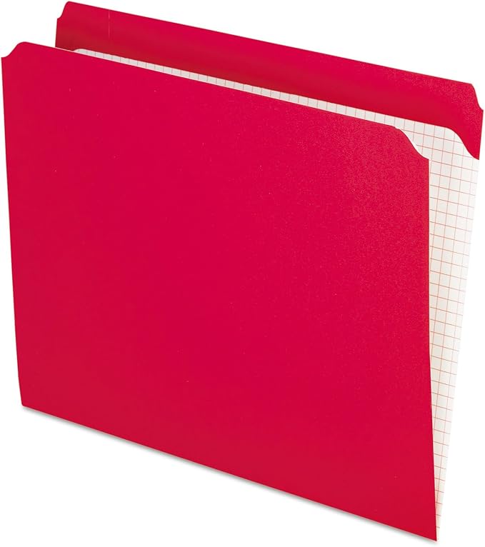 Pendaflex Color File Folders with Interior Grid, Letter Size, Red, Straight Cut, 100/BX (R152 RED)