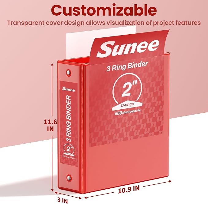 SUNEE Binders 2 Inch 3 Ring 4 Pack, 2" Classic 4-Color Binder Set (8.5x11 Inches) for Office, School or Home Supplies