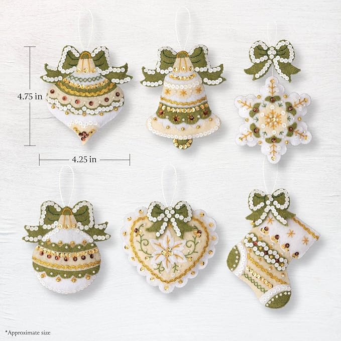Bucilla Felt Applique 6 Piece Ornament Making Kit, Holiday Glitz, Perfect for DIY Arts and Crafts, 89637E