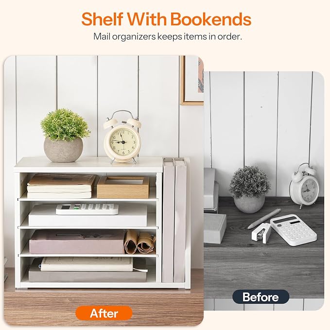 HOOBRO Mail Sorter, Literature Organizer with Adjustable Shelves, Paper Organizer for Office, Home, Wood Countertop File Holders, Mails, Magazines, White WT41WF01
