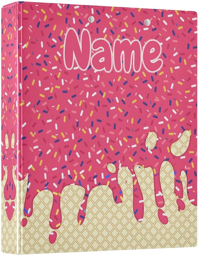 Custom 3 Ring Binder Red Ice Cream Print 1.5" Round Ring Binders Personalized Name View Binder with 200 Sheet for Kids School Supplies Women Men Office, 1 Pack