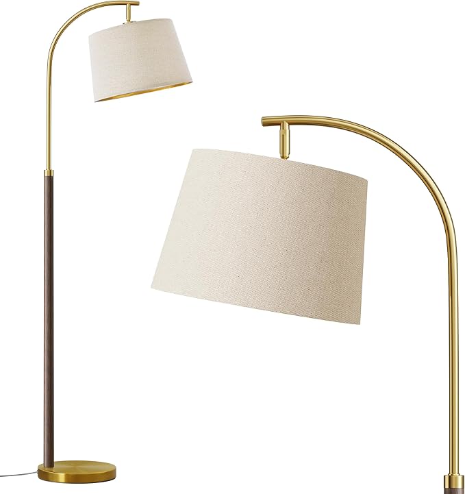 G-SAFAVA Real Wood Floor Lamps for Living Room Bedroom, 62.5" Mid Century Modern Lamp Gold Standing Tall Arc Lamps with Foot Switch, Floor Lamps for Nursery Office Decor Corner Reading Room Light