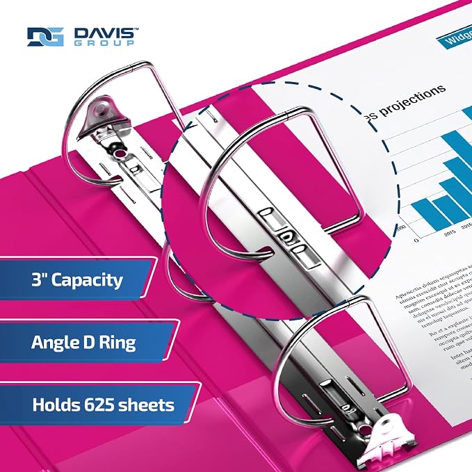 Premium Economy 6-Pack 3-Ring Binders for School or Office, D-Ring Binders, 3 Inch, Pink | Heavy-duty binder, fits 8.5" x 11" paper, pink, customizable spine, made in Canada, ideal for school or office use
