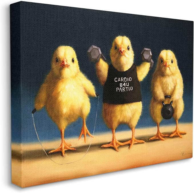 Funny Workout Chicks Animal Humor, 16 x 20 Inch Canvas Wall Art | Stupell Industries · By Lucia Heffernan · Ready to hang · Whimsical novelty decor for home or office · Made in USA