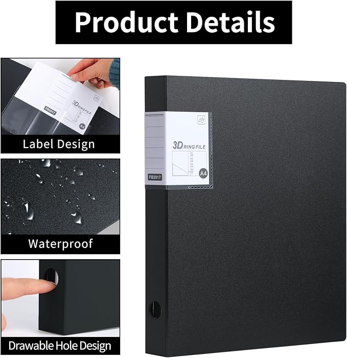 3 Ring Binders,4 Pack D Ring Binder A4 for School, Office(Black)